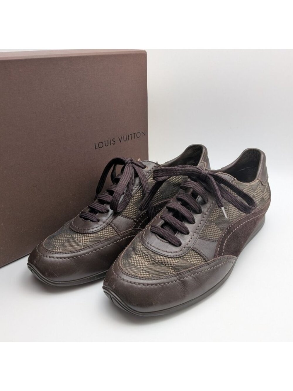 Louis Vuitton Damier Sneakers Low Cut Brown Nylon Suede